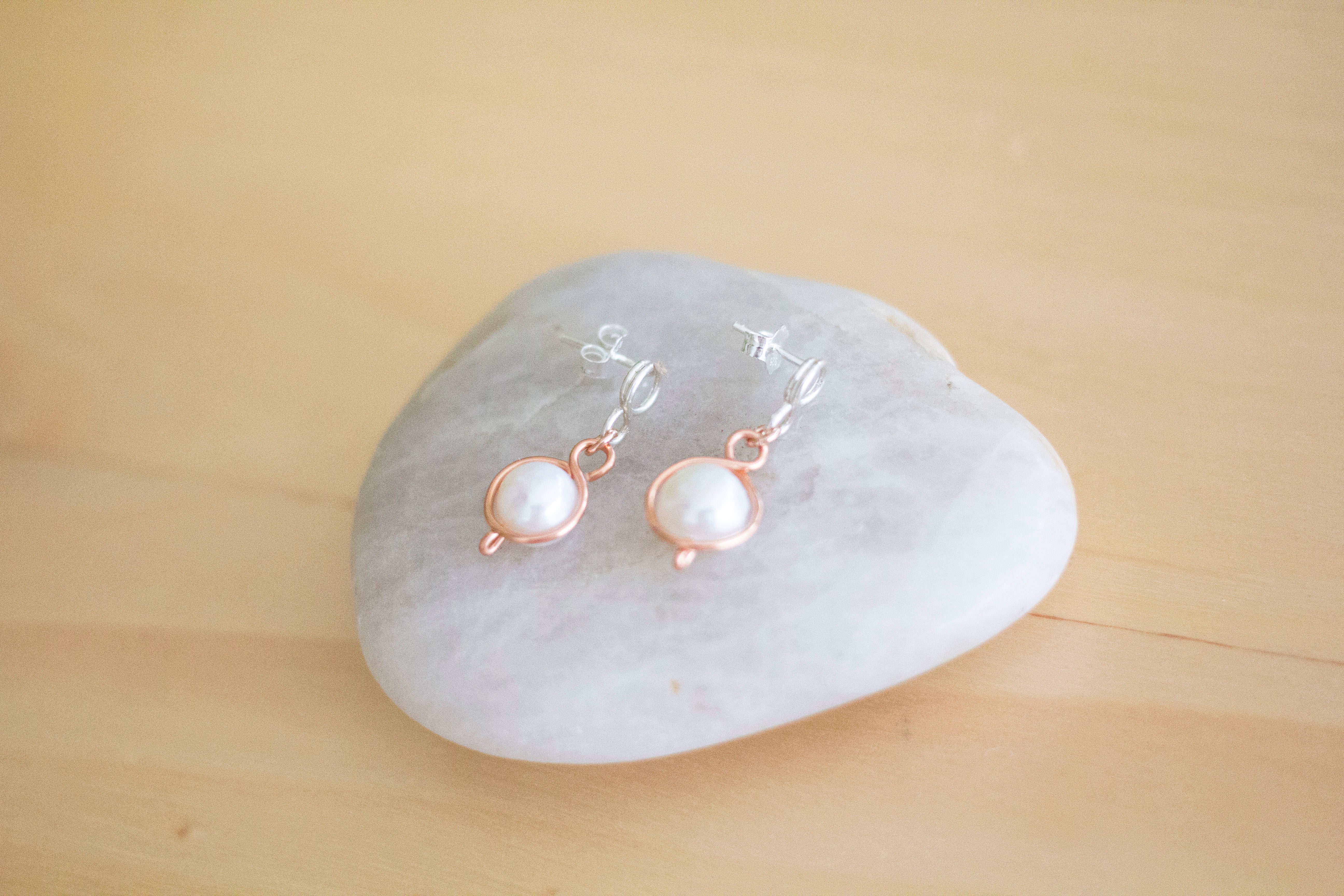 Baroque Pearl Silver and Copper Loop Stud Earrings | Sterling Silver and Copper