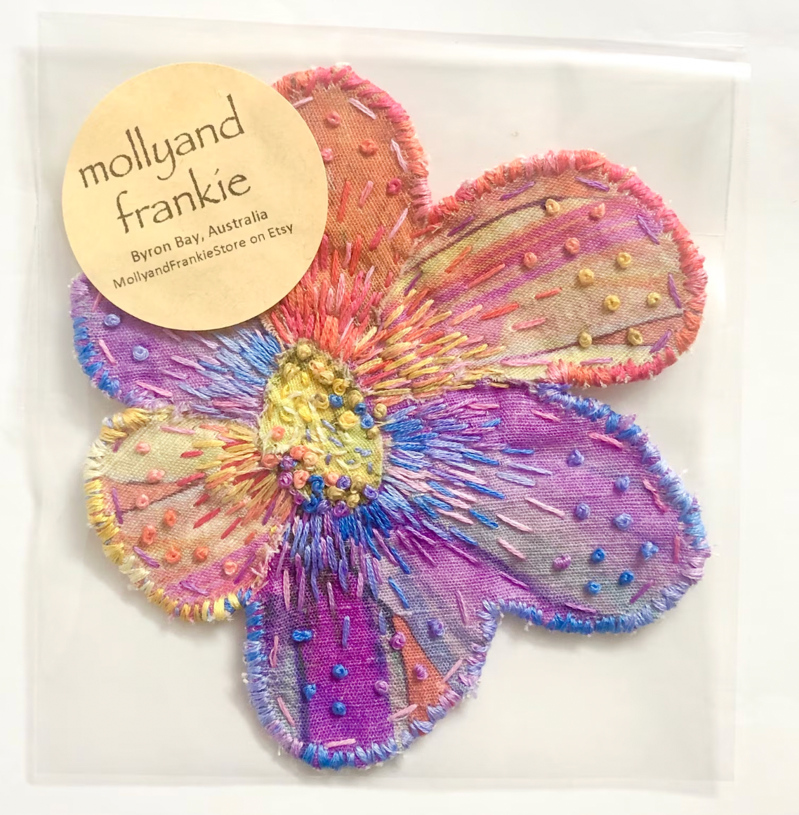 Slow Stitched Unique Flower Drink Coaster - Mauve
