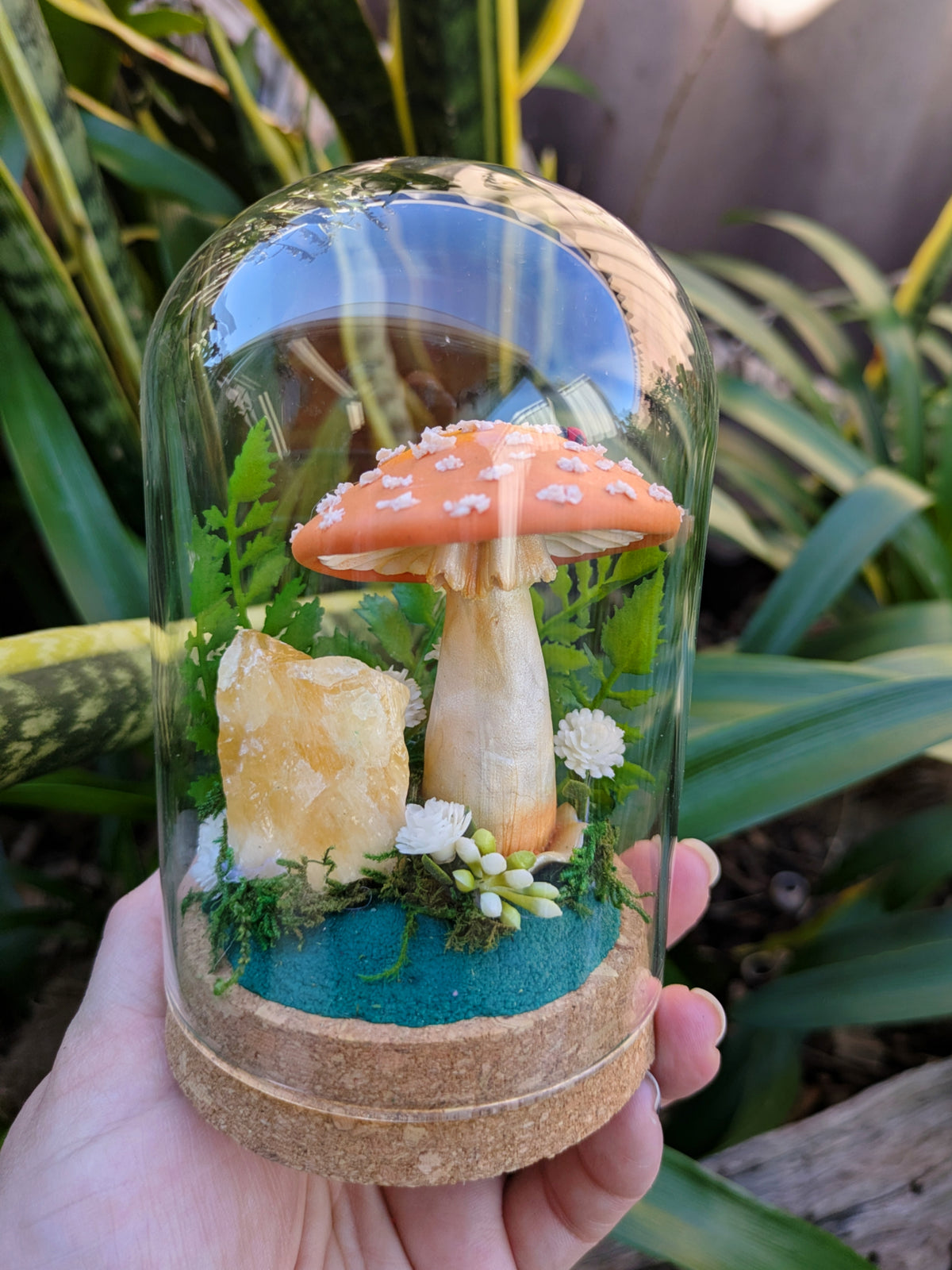 Enchanted Orange Mushroom & Honey Calcite Crystal Dome