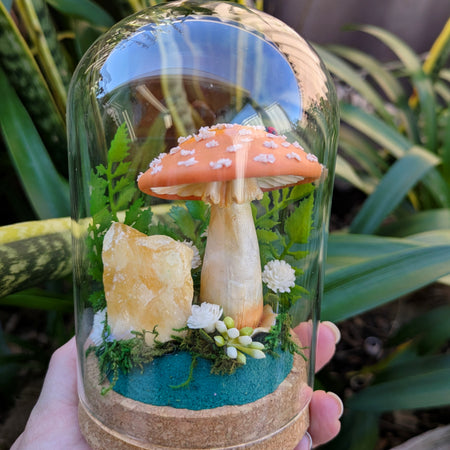 Enchanted Orange Mushroom & Honey Calcite Crystal Dome