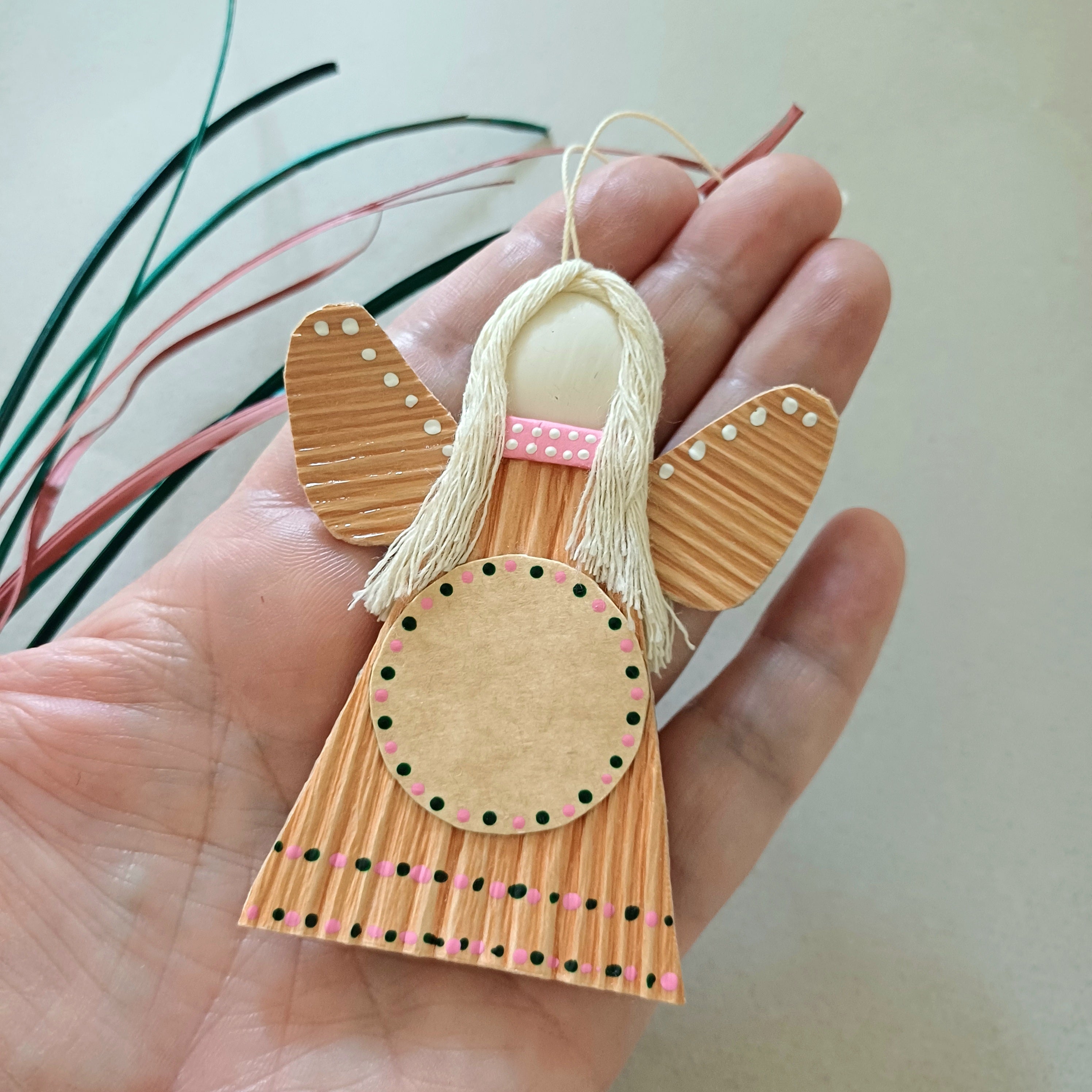 Handmade Palm Leaf Angel Ornament Place for Handwritten Greeting Sustainable