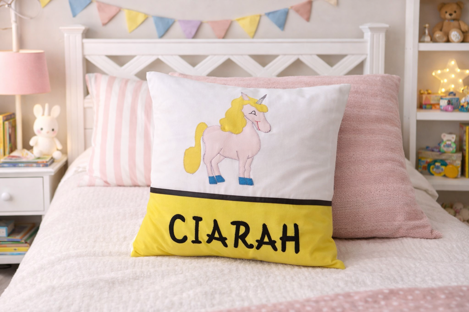 Personalised Kids Cushion | Custom Name Pillow | Handmade Applique Cushion | Nursery Decor - Unicorn