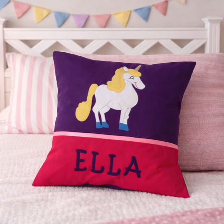 Personalised Kids Cushion | Custom Name Pillow | Handmade Applique Cushion | Nursery Decor - Unicorn