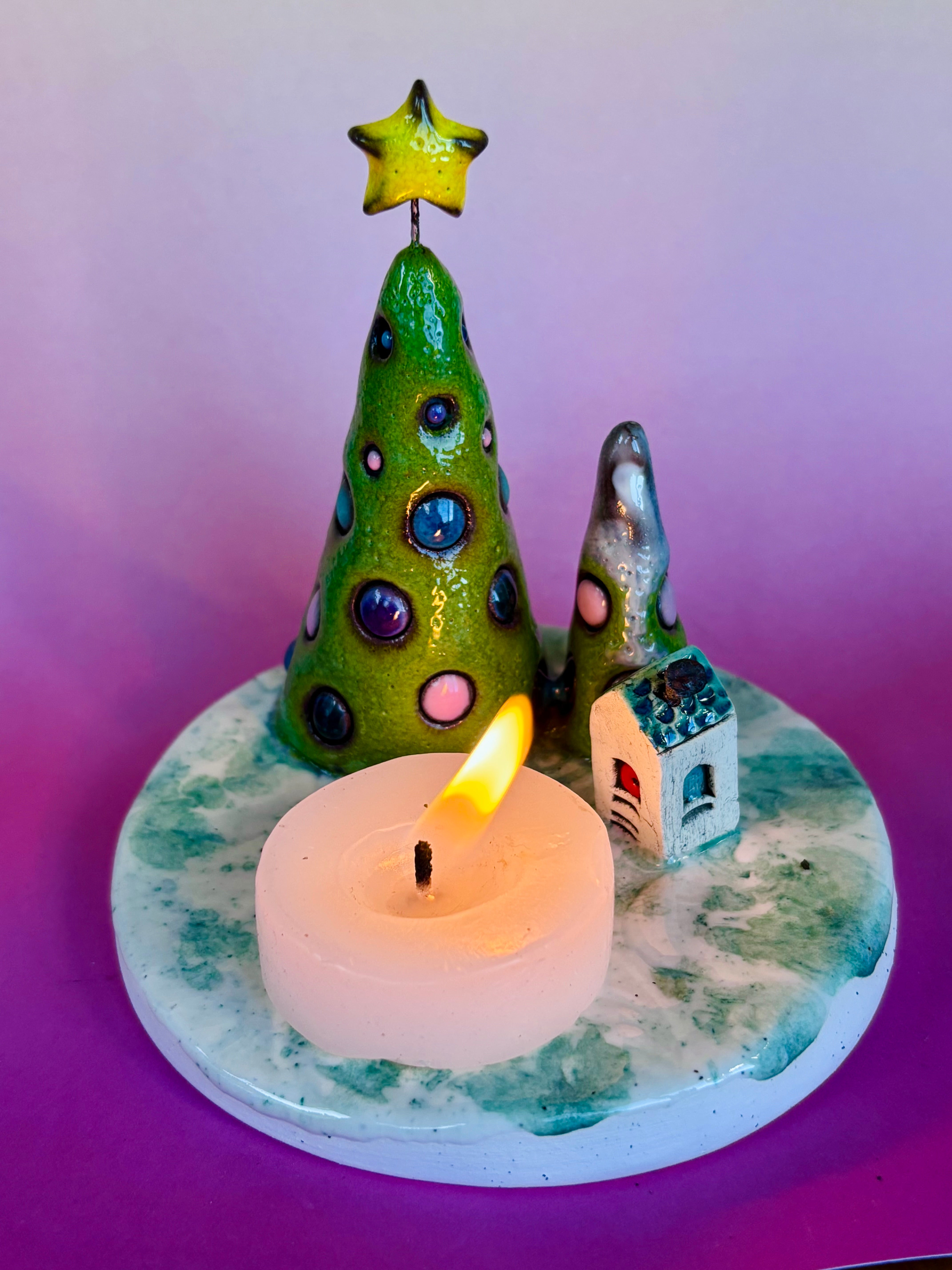 Handmade Earthenware Ceramic Christmas Tealight Holder 1