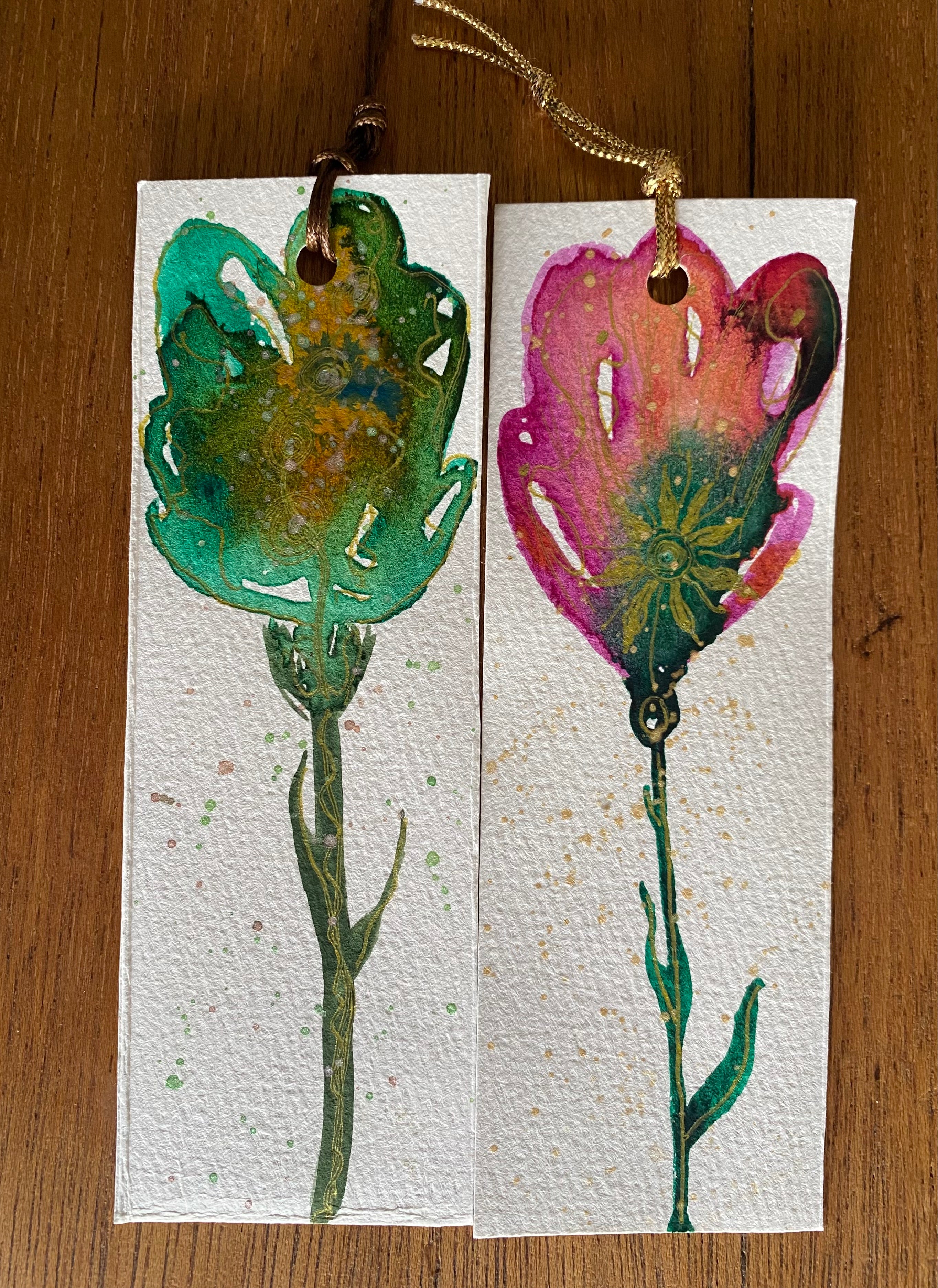 Four Unique Hand Painted Watercolour Bookmarks | Handmade Unique Bookmarks