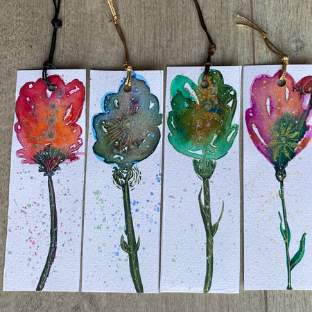 Four Unique Hand Painted Watercolour Bookmarks | Handmade Unique Bookmarks
