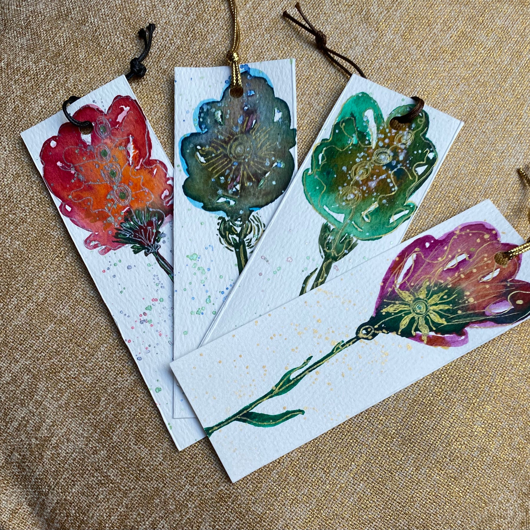 Four Unique Hand Painted Watercolour Bookmarks | Handmade Unique Bookmarks