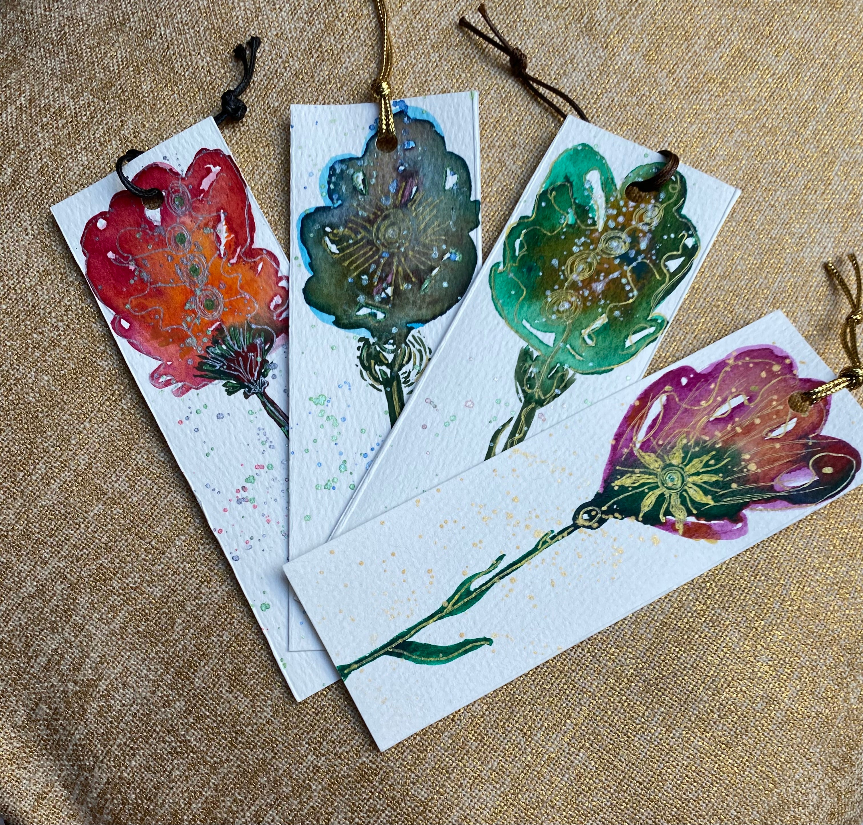 Four Unique Hand Painted Watercolour Bookmarks | Handmade Unique Bookmarks