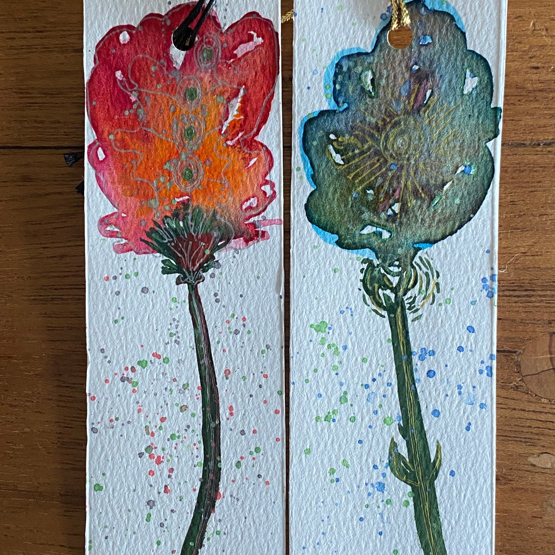 Four Unique Hand Painted Watercolour Bookmarks | Handmade Unique Bookmarks