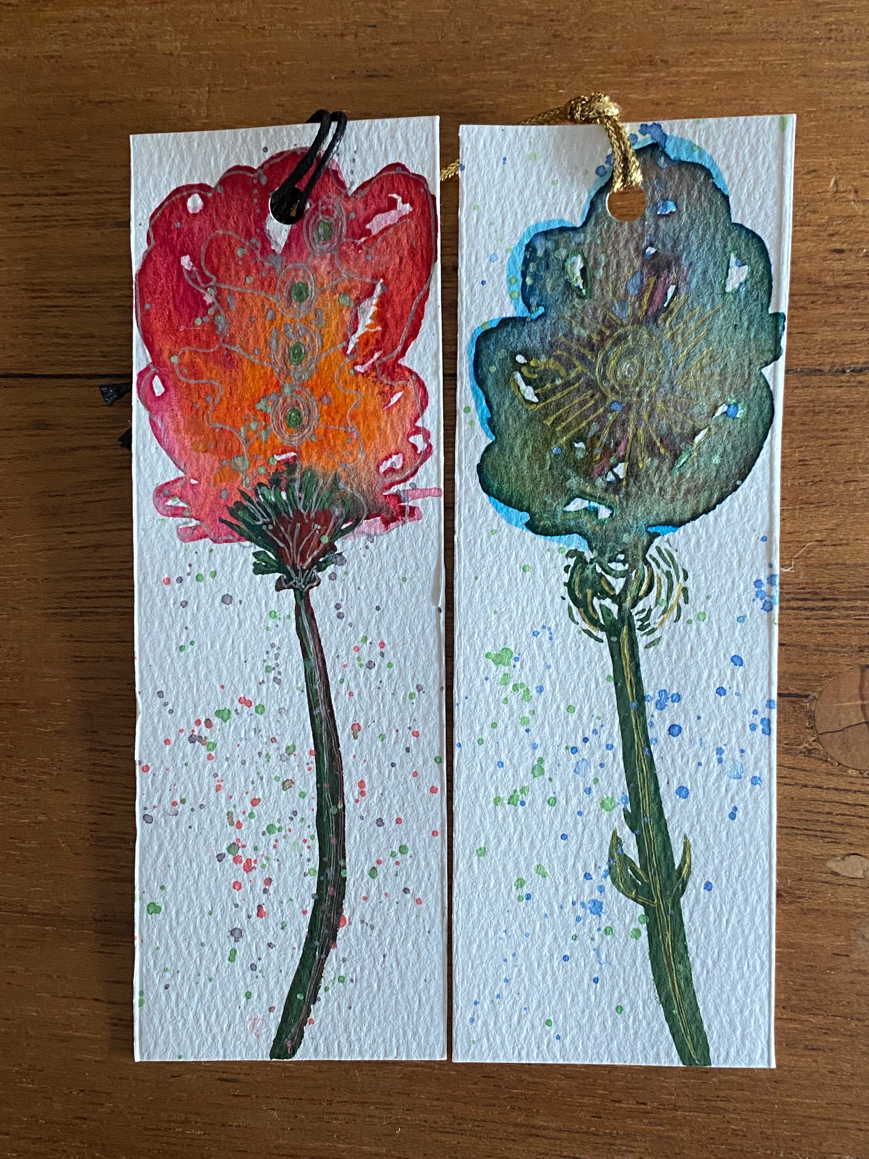 Four Unique Hand Painted Watercolour Bookmarks | Handmade Unique Bookmarks