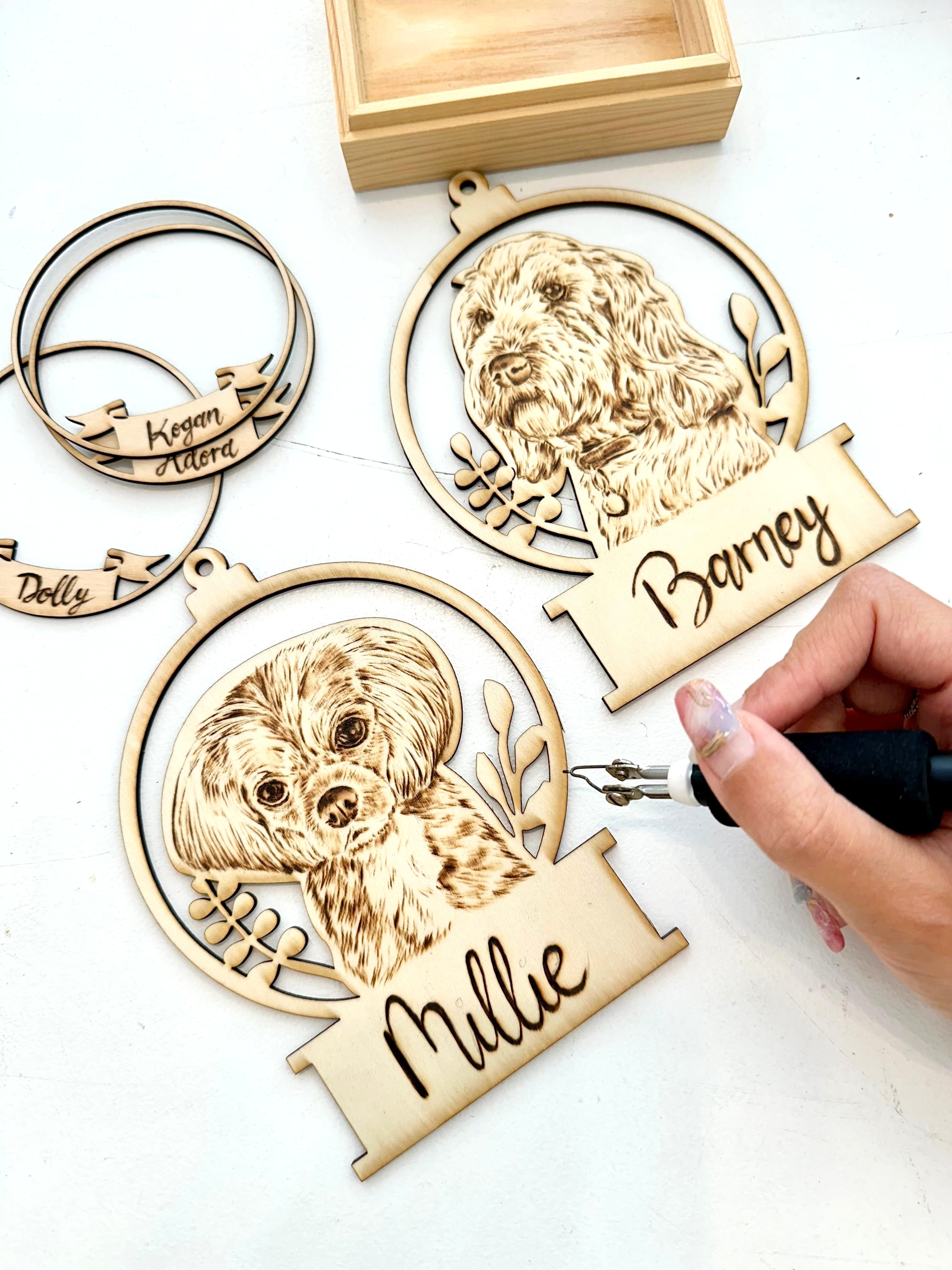 Custom Pet Portrait Christmas Ornament – Handmade Woodburned Decoration | Pet Memorial Gift | Personalized Dog & Cat Keepsake