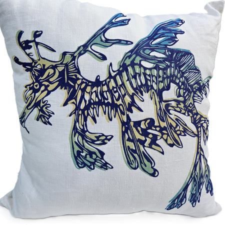 Hand Screen Printed Cushion Covers- Leafy Sea Dragon