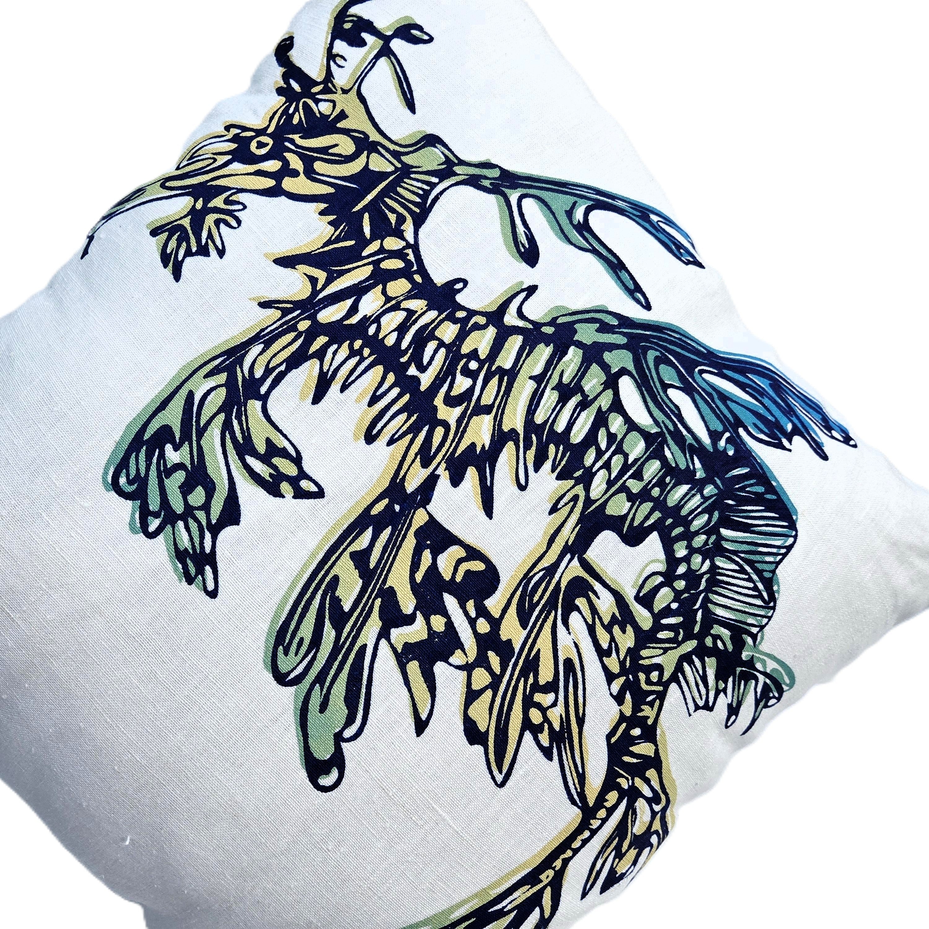 Hand Screen Printed Cushion Covers- Leafy Sea Dragon