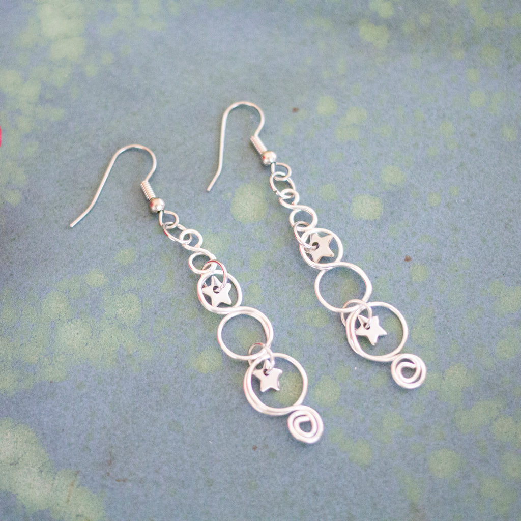 Silver Christmas Tree Earrings With Twinkling Stars | Christmas Jewellery