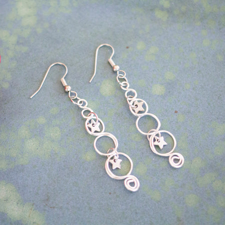 Silver Christmas Tree Earrings With Twinkling Stars | Christmas Jewellery