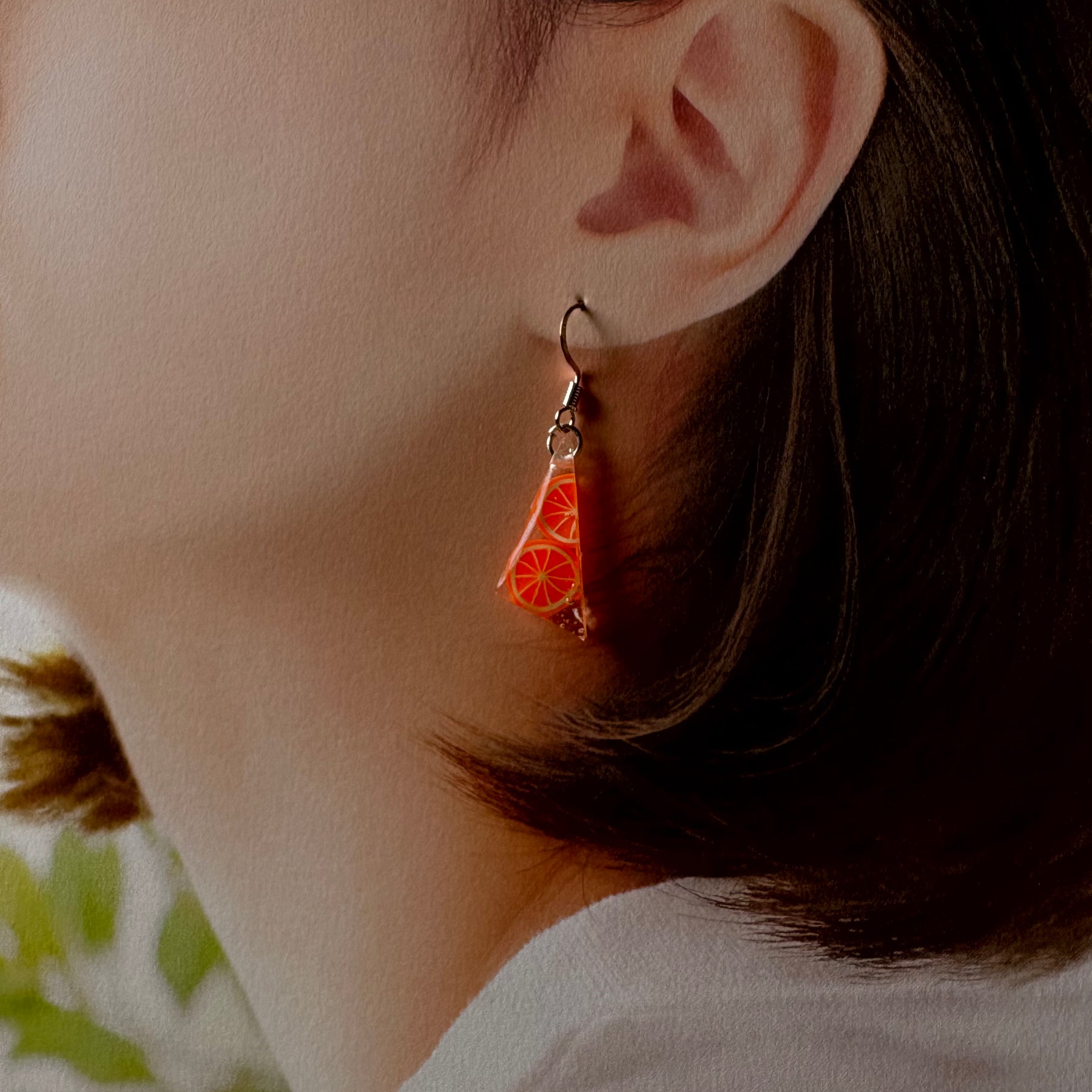 Orange resin earrings
