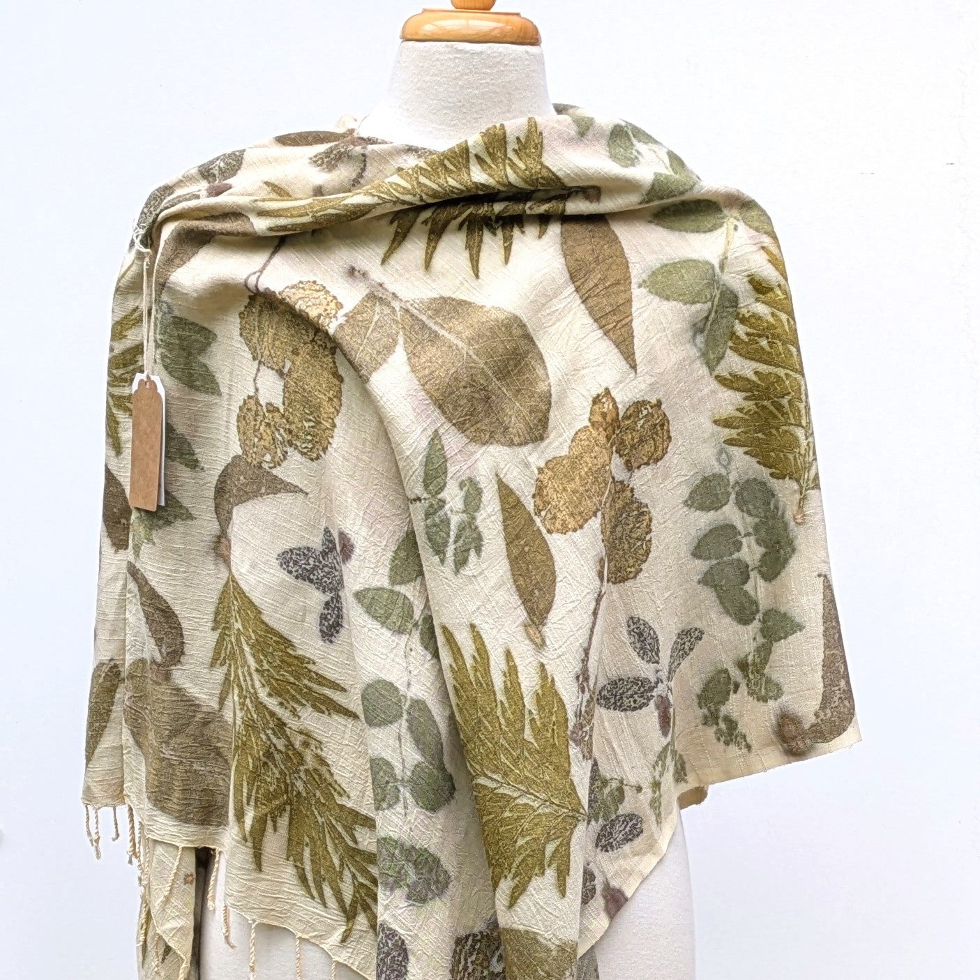 Ecoprint silk and bamboo cape