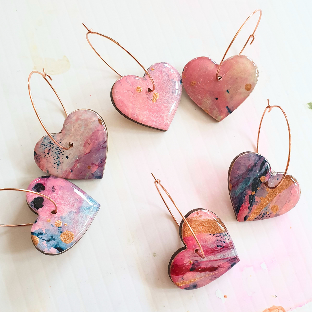 I love you | Resin art jewellery | Sweet Hearts Valentine earrings