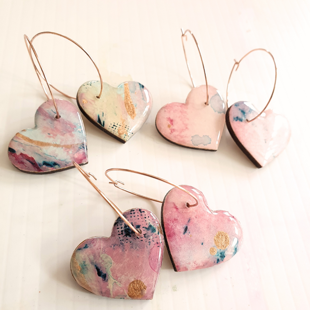 I love you | Resin art jewellery | Sweet Hearts Valentine earrings