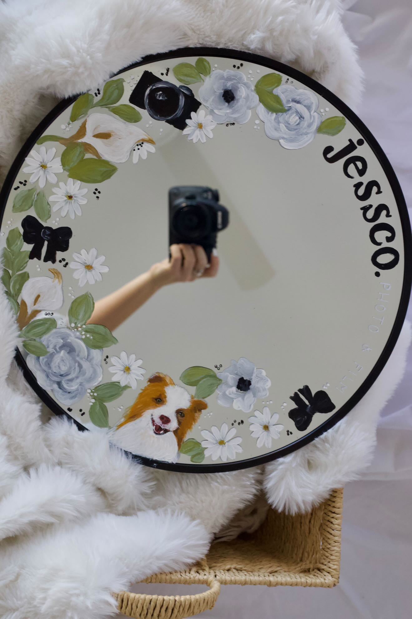Hand Painted Small Round Mirror