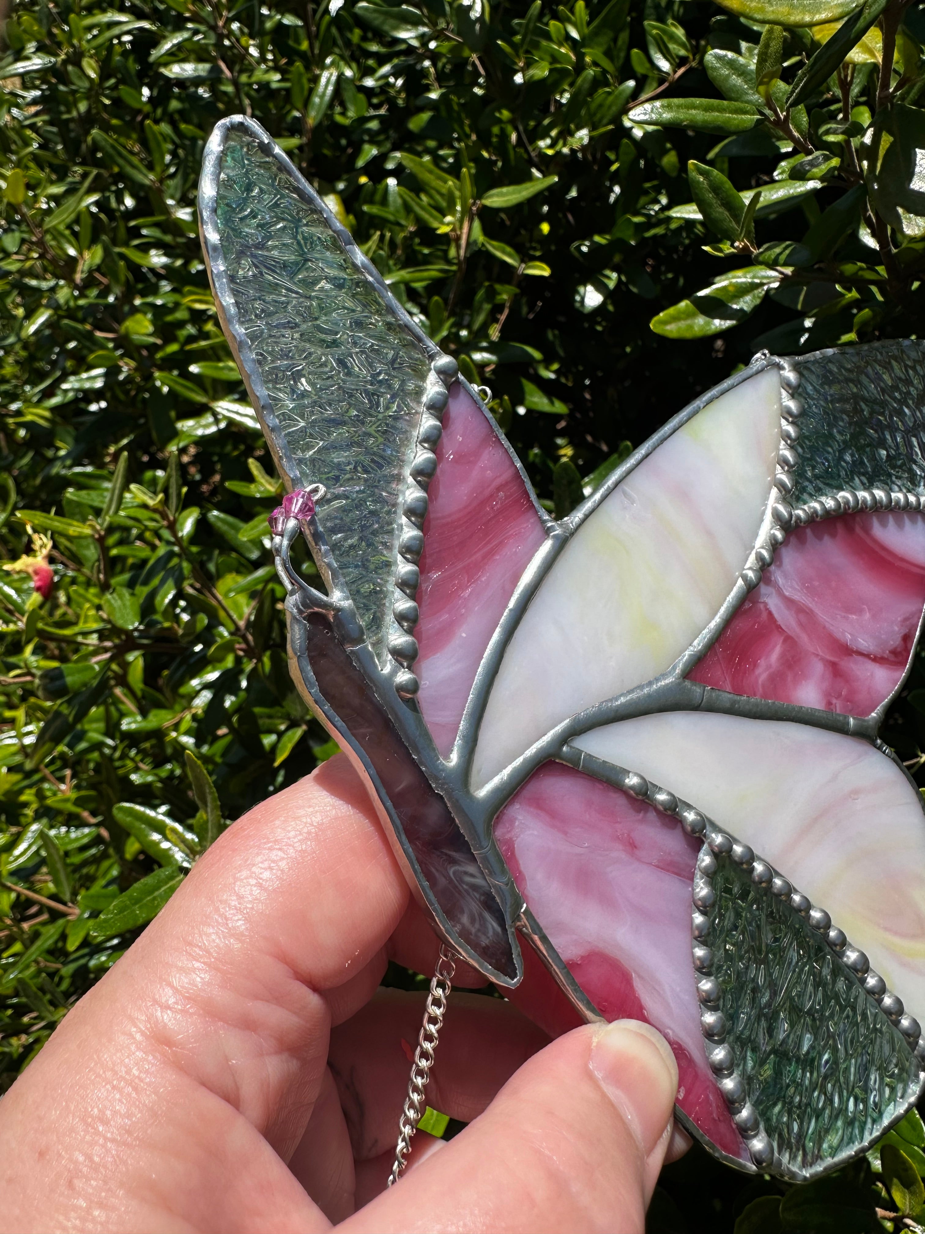 Shades of pink, glass butterfly suncatcher