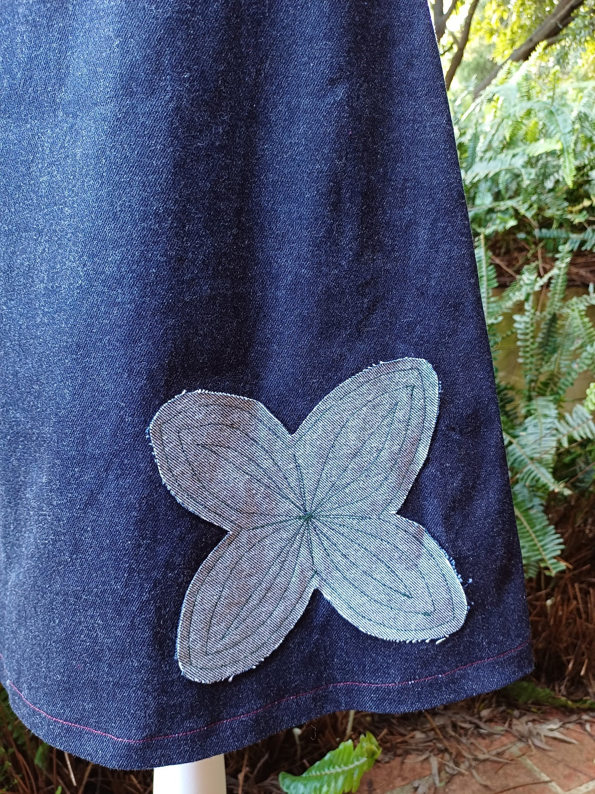 Denim Skirt with Applique Flower