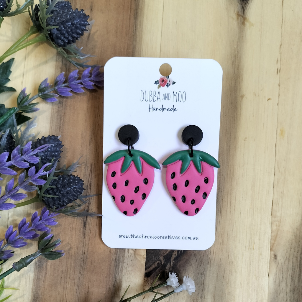 Strawberry Polymer Clay Dangle Earrings - Assorted Colours