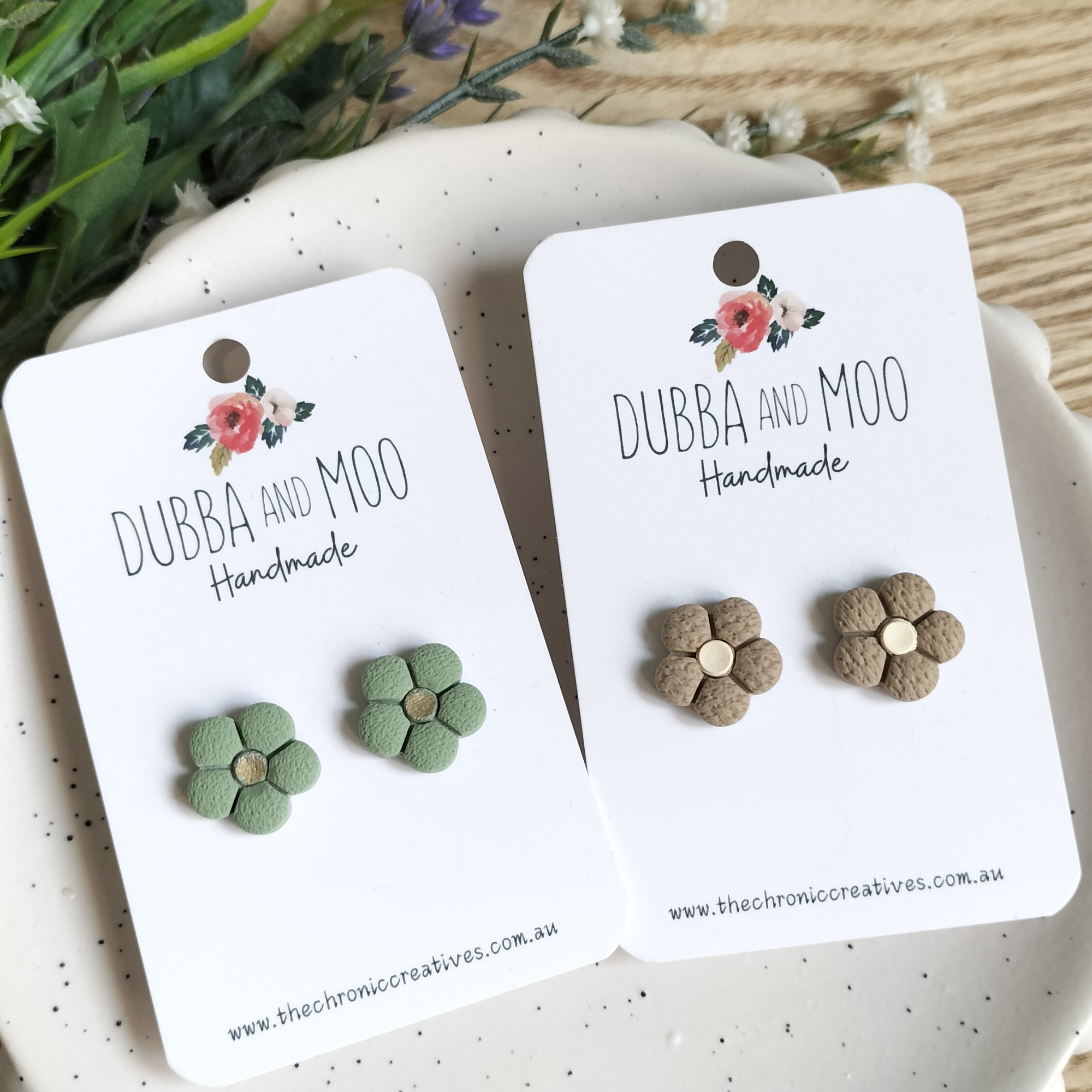 Puffy Textured Flower Polymer Clay Studs - Assorted Colours