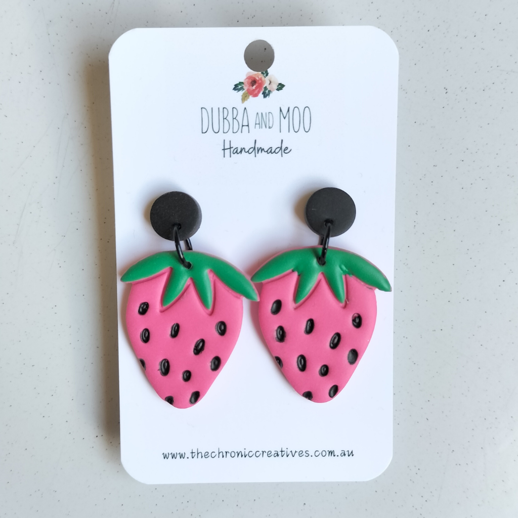 Strawberry Polymer Clay Dangle Earrings - Assorted Colours