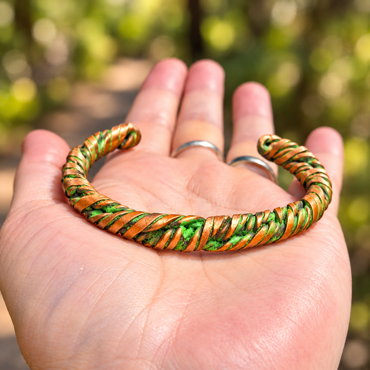 Handmade Green Patina Twisted Copper Cuff B003