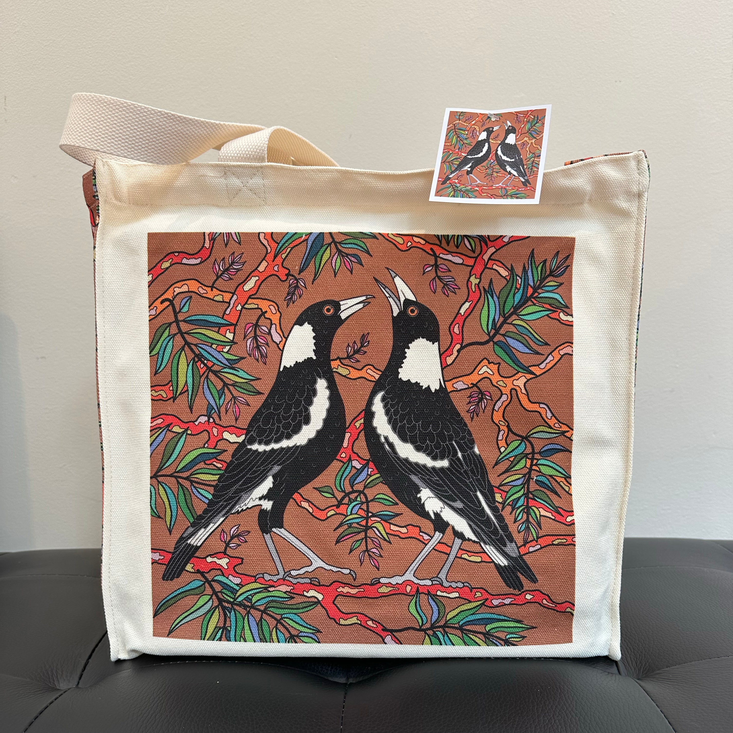 Magpies Canvas art tote bag - carry or over shoulder