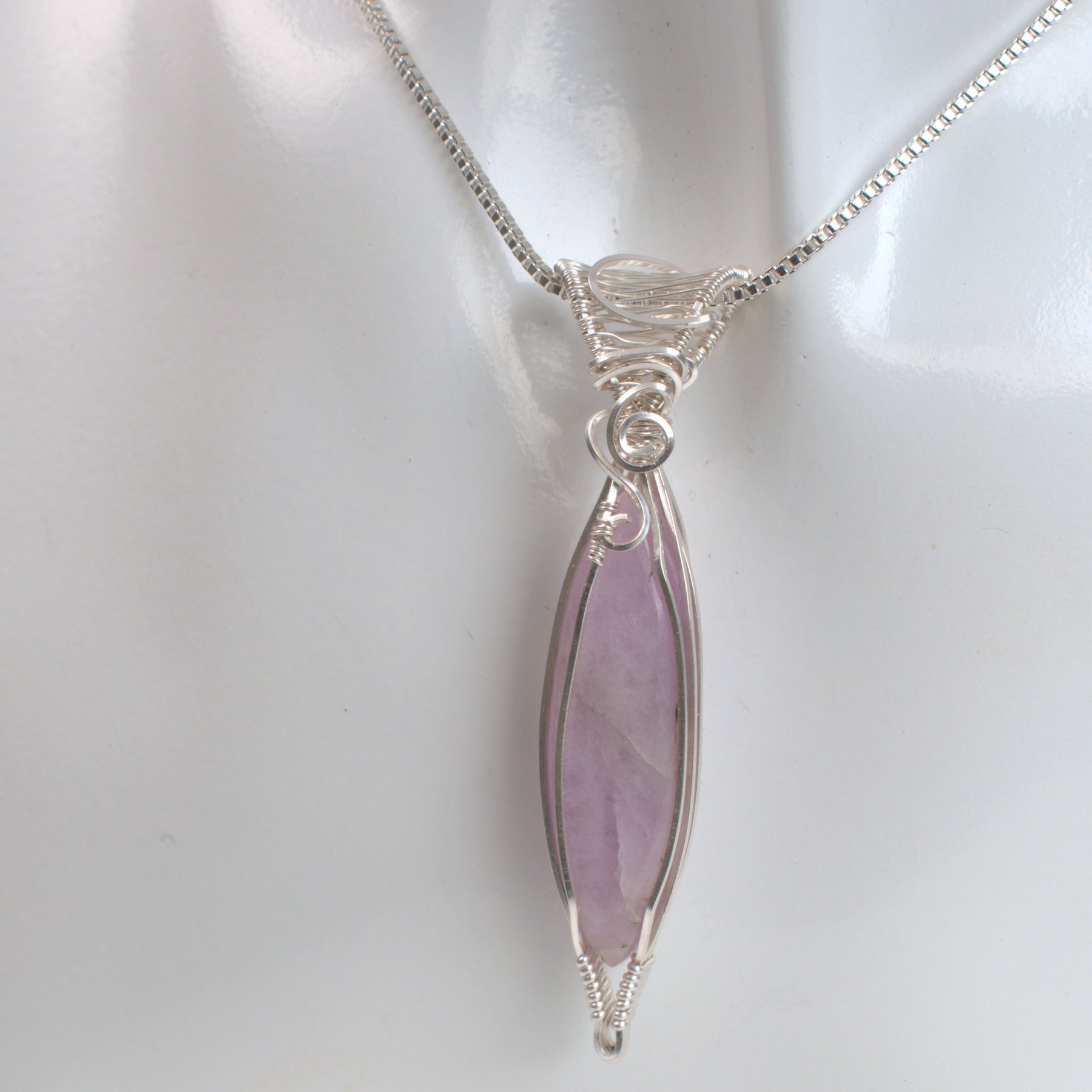 Lavender Mist – Wire Wrapped Kunzite Pendant
