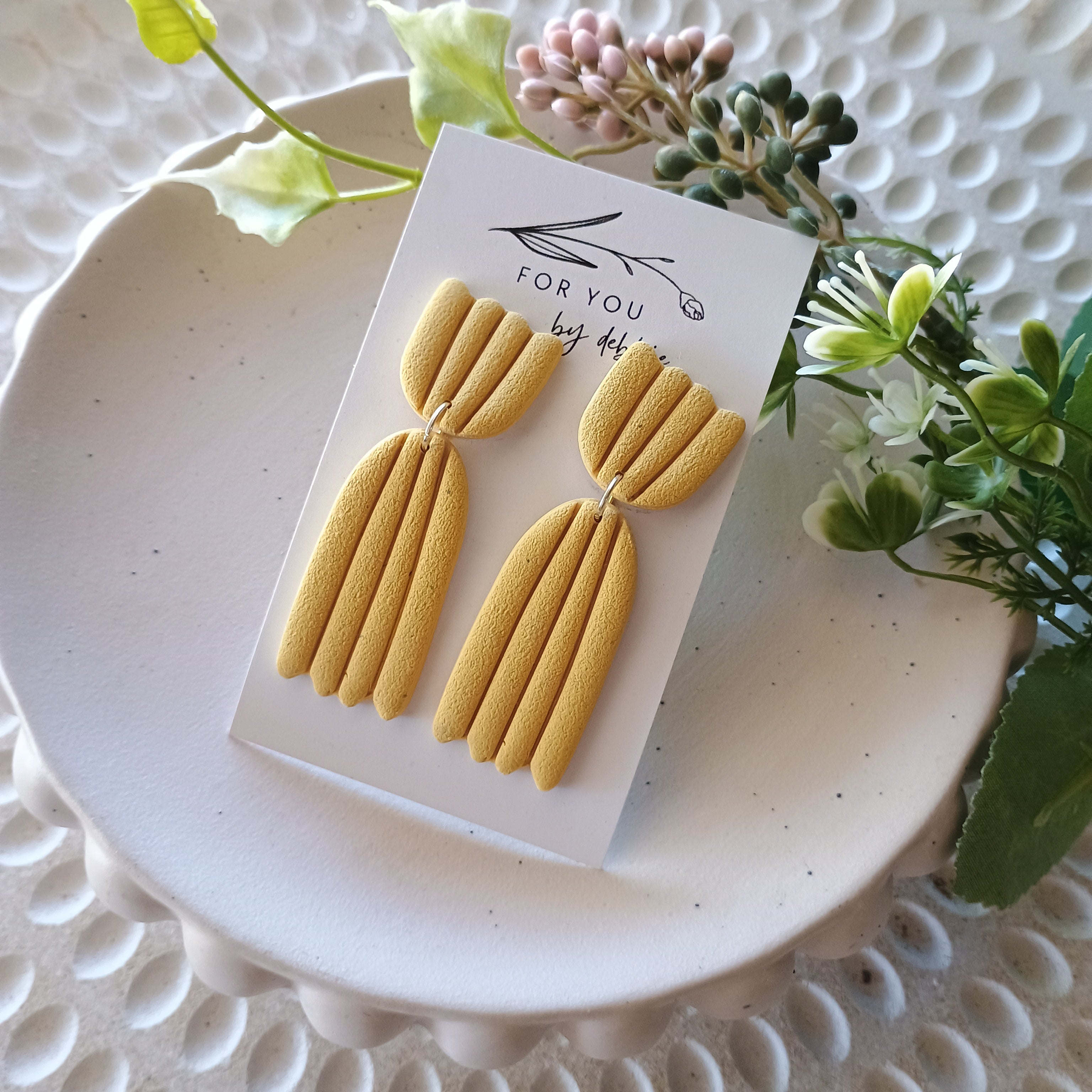 Sand mixed yellow polymer clay earrings