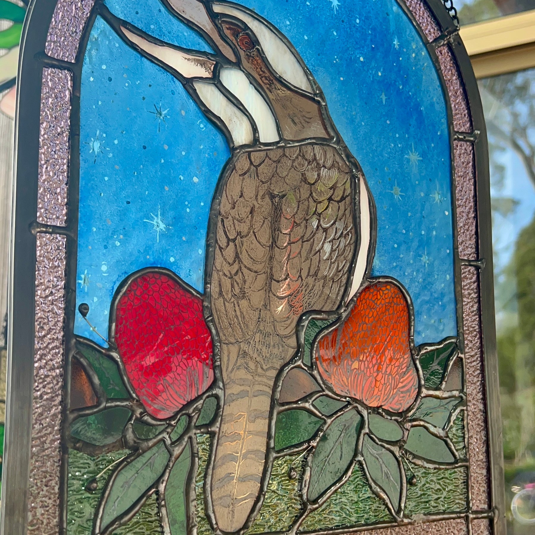 Kookaburra stained glass panel