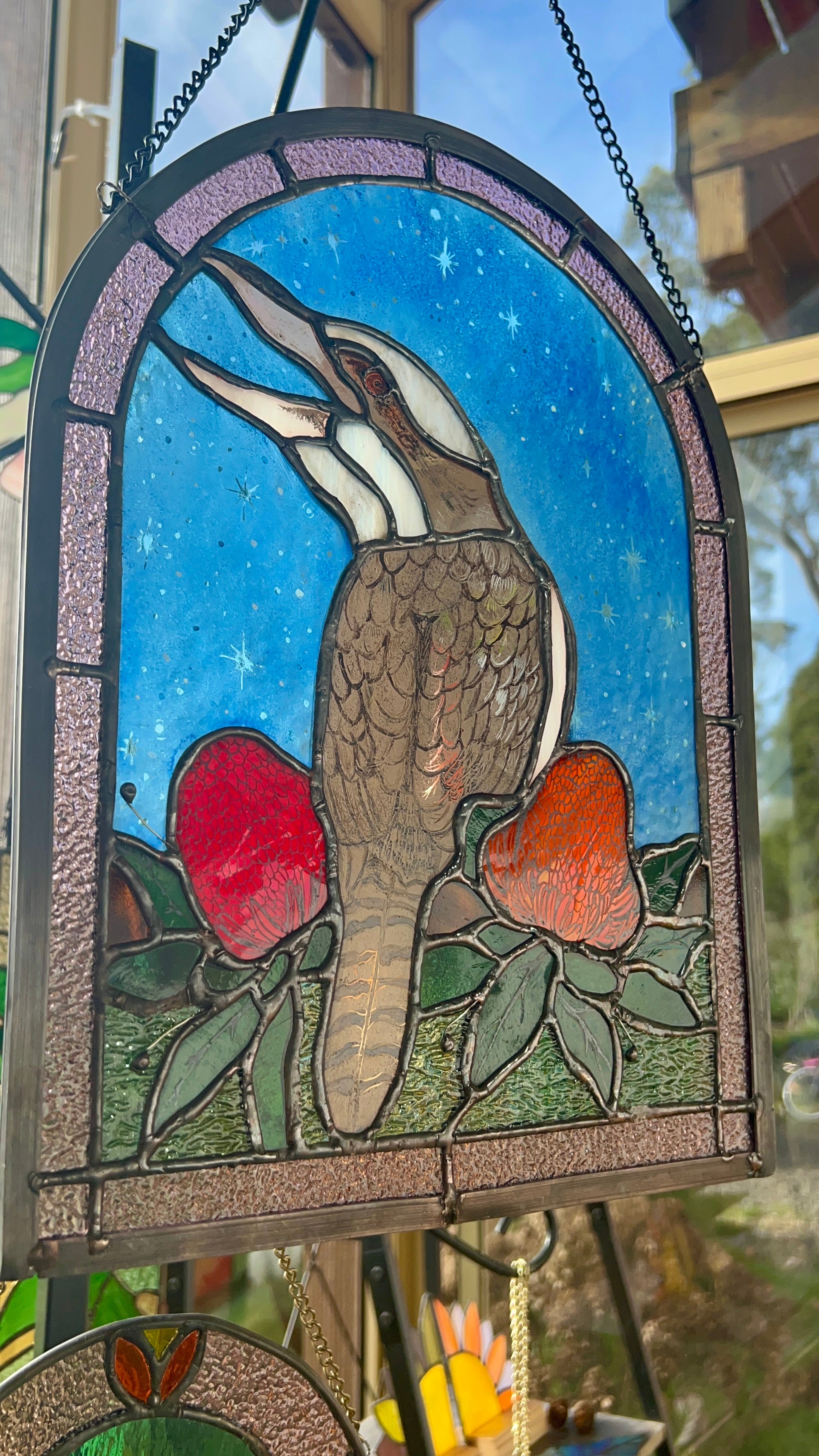 Kookaburra stained glass panel