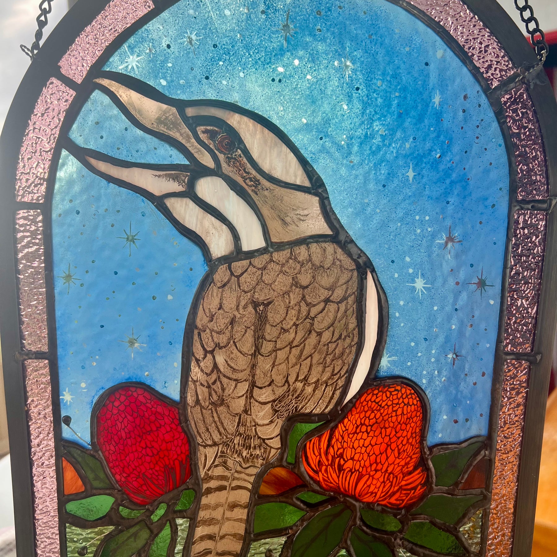 Kookaburra stained glass panel