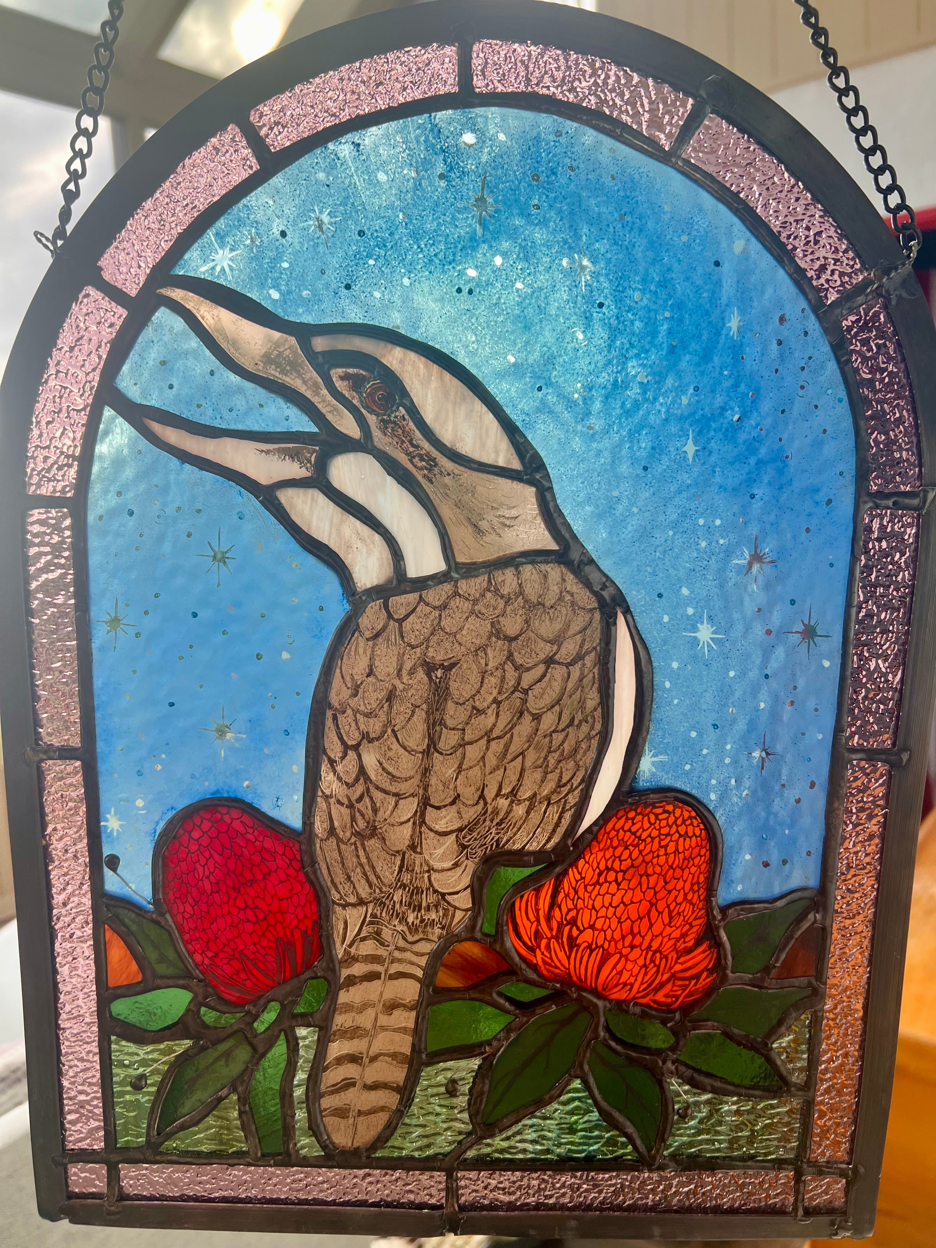 Kookaburra stained glass panel