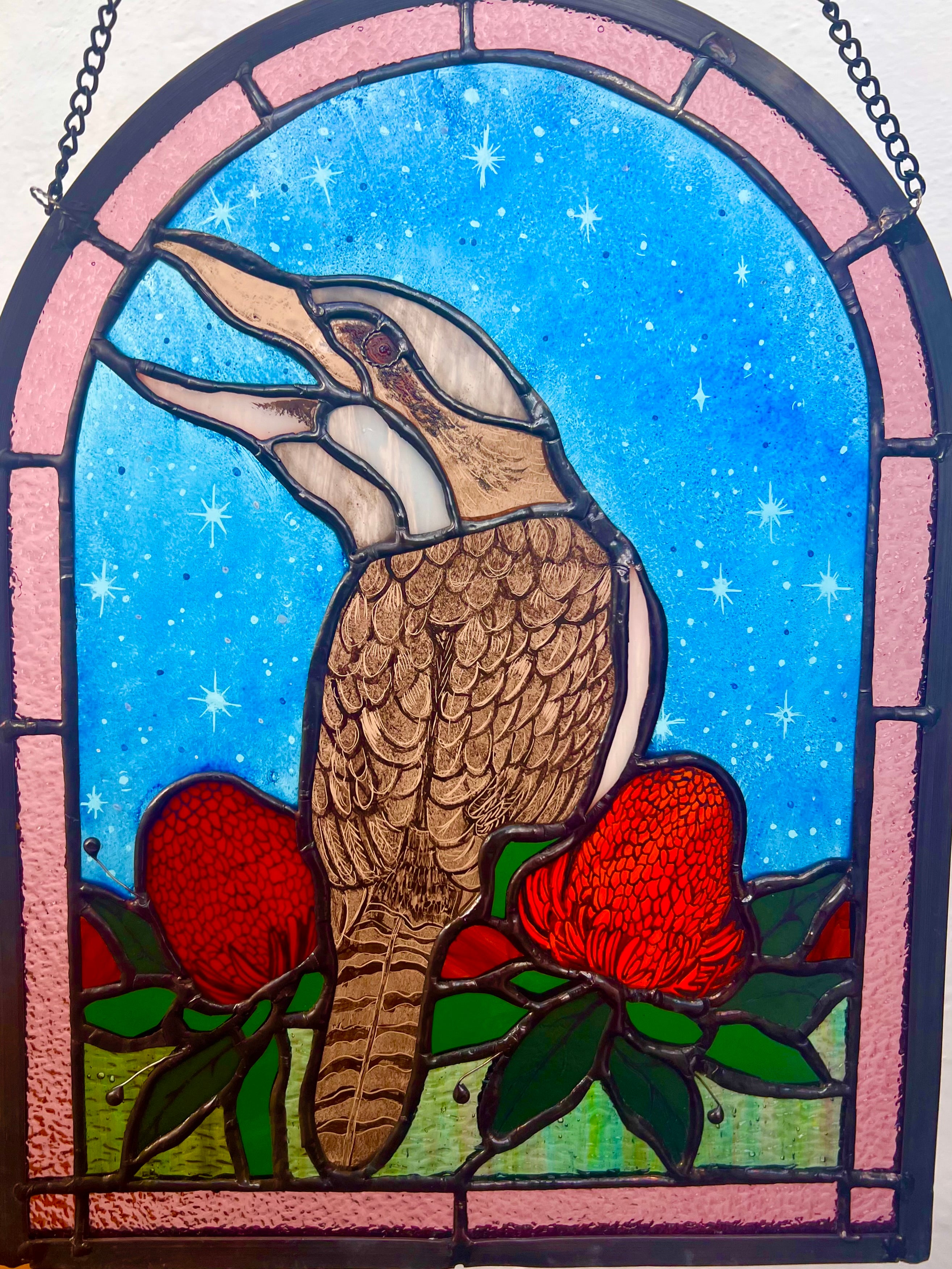 Kookaburra stained glass panel