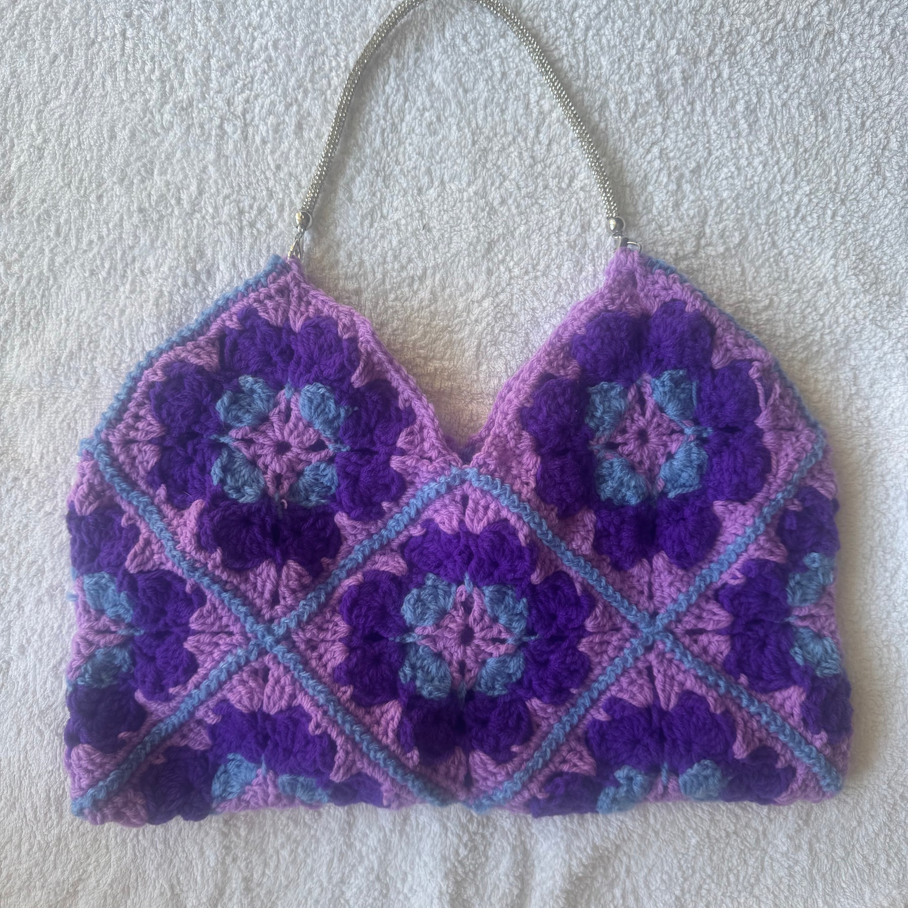 Purple Granny Square Bag with Silver handle