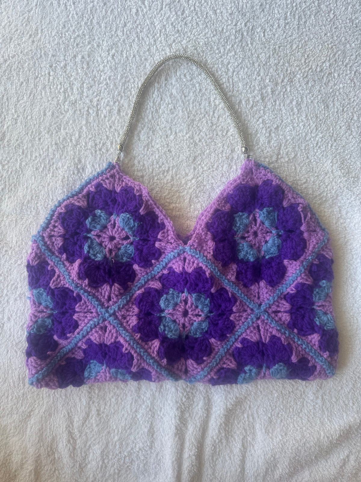 Purple Granny Square Bag with Silver handle