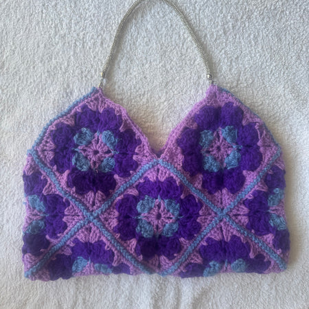 Purple Granny Square Bag with Silver handle