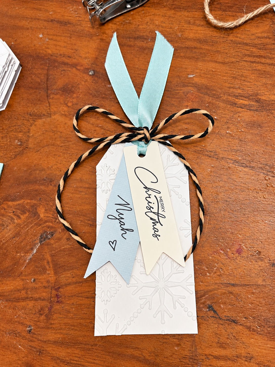 Handmade Christmas Tags - pale blue, sage, pink