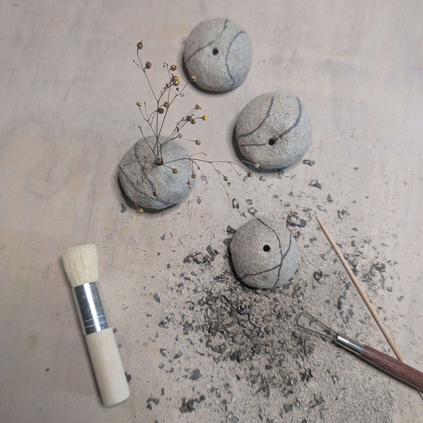 Handmade Ceramic Petite Bud Vase Set (3) | beach pebble vessels • single stem • style