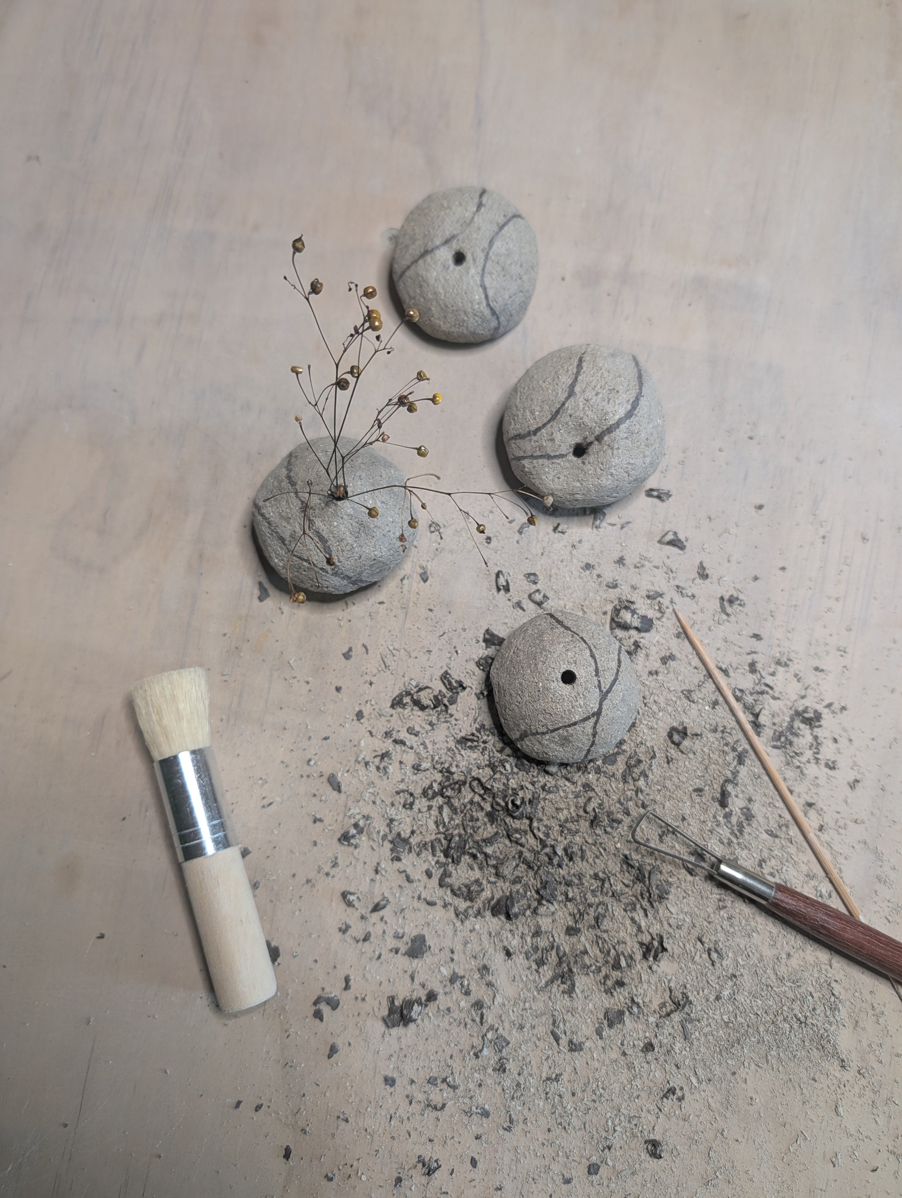 Handmade Ceramic Petite Bud Vase Set (3) | beach pebble vessels • single stem • style