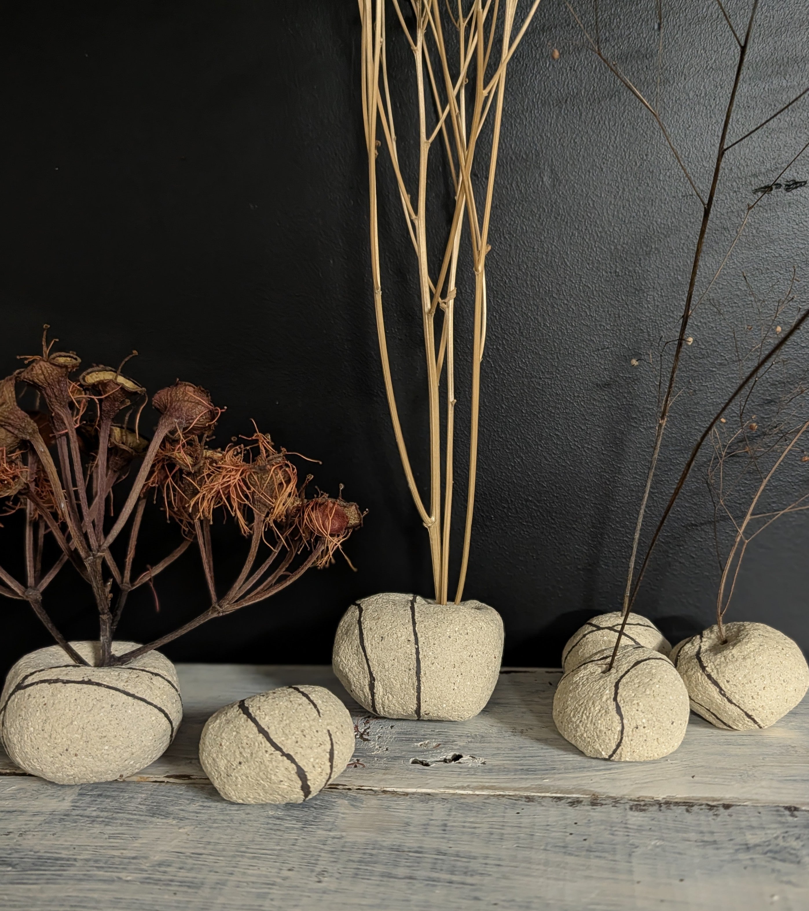 Handmade Ceramic Petite Bud Vase Set (3) | beach pebble vessels • single stem • style