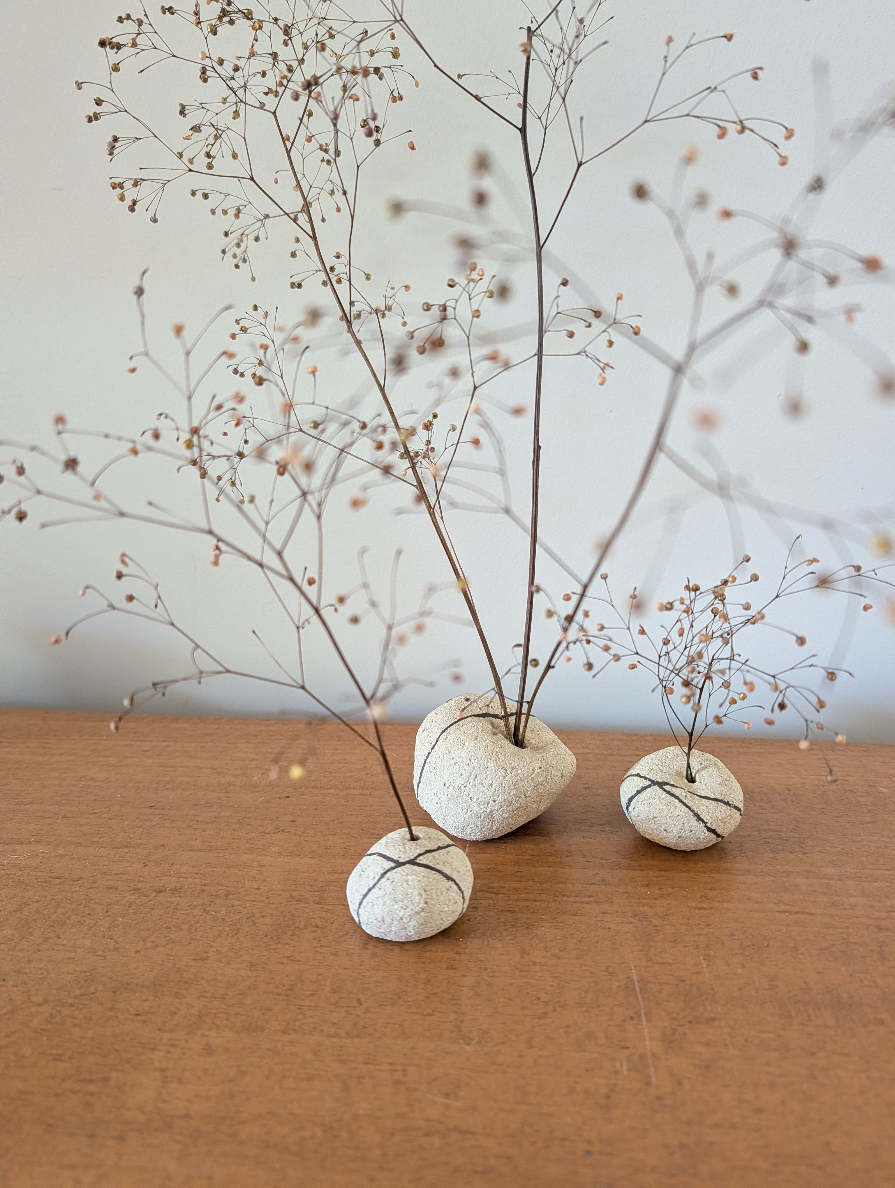 Handmade Ceramic Petite Bud Vase Set (3) | beach pebble vessels • single stem • style
