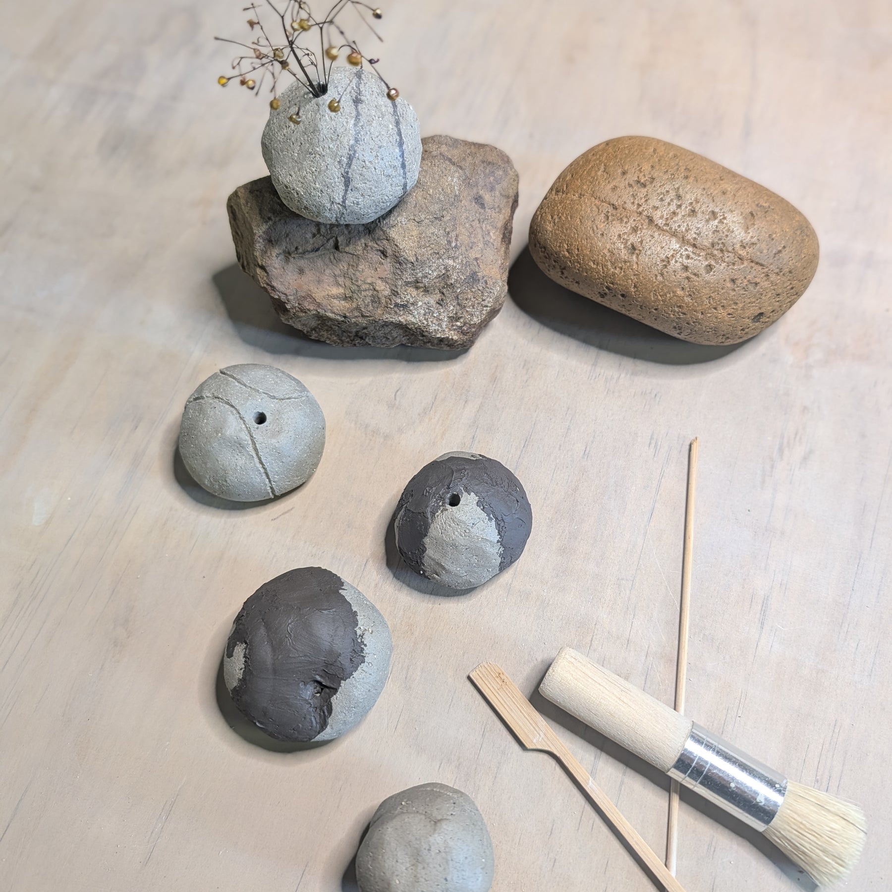 Handmade Ceramic Petite Bud Vase Set (3) | beach pebble vessels • single stem • style