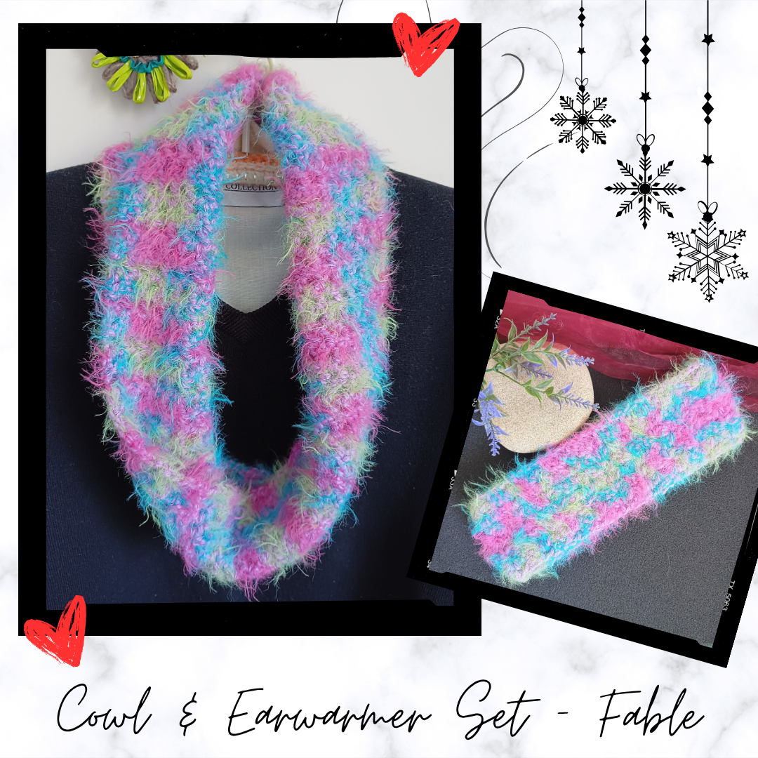 Fluffy Crochet Mesh Cowl & Earwarmer Sets
