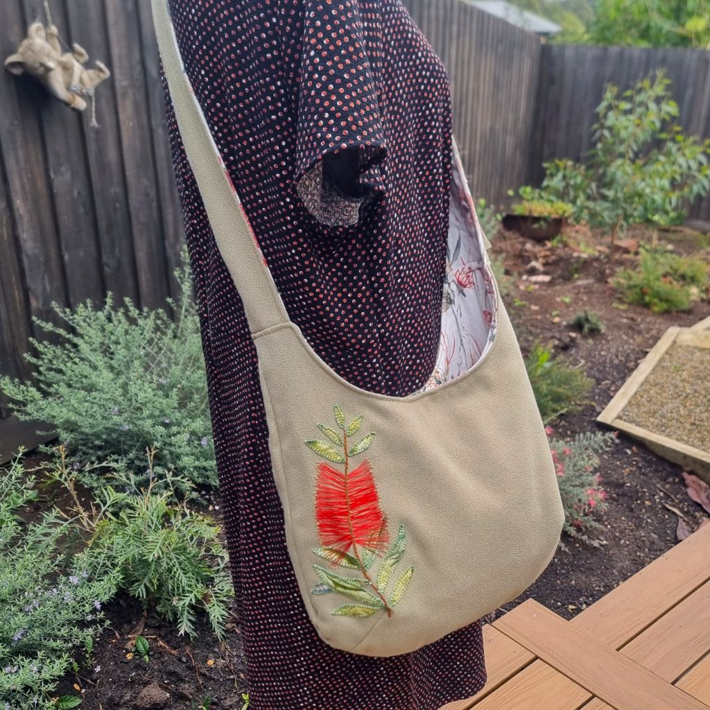 Sadie Jane upcycled hobo bag - appliqued bottle brush