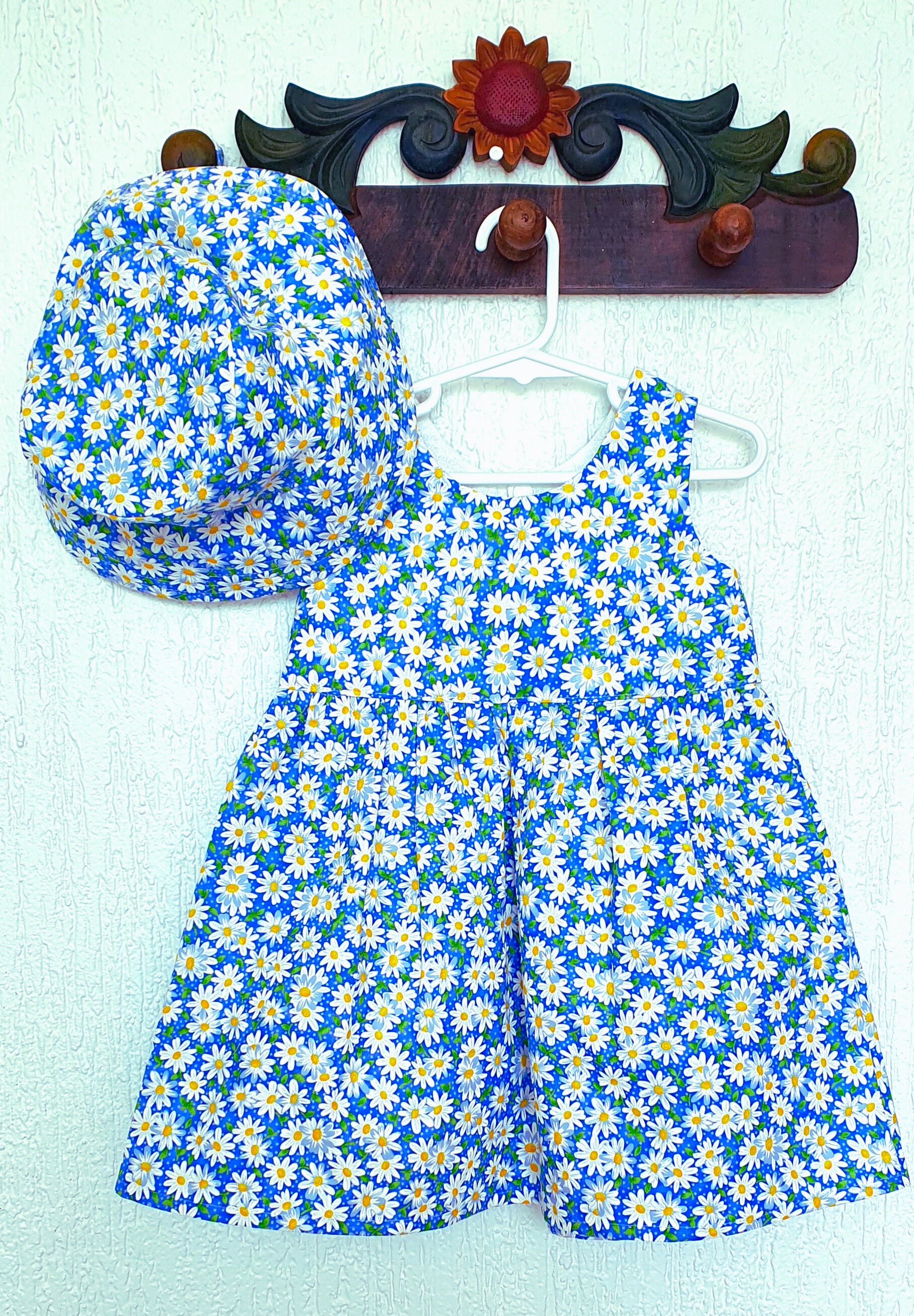 Handmade Daisy Summer Dress & Matching Sun Hat – Girls Cotton Outfit